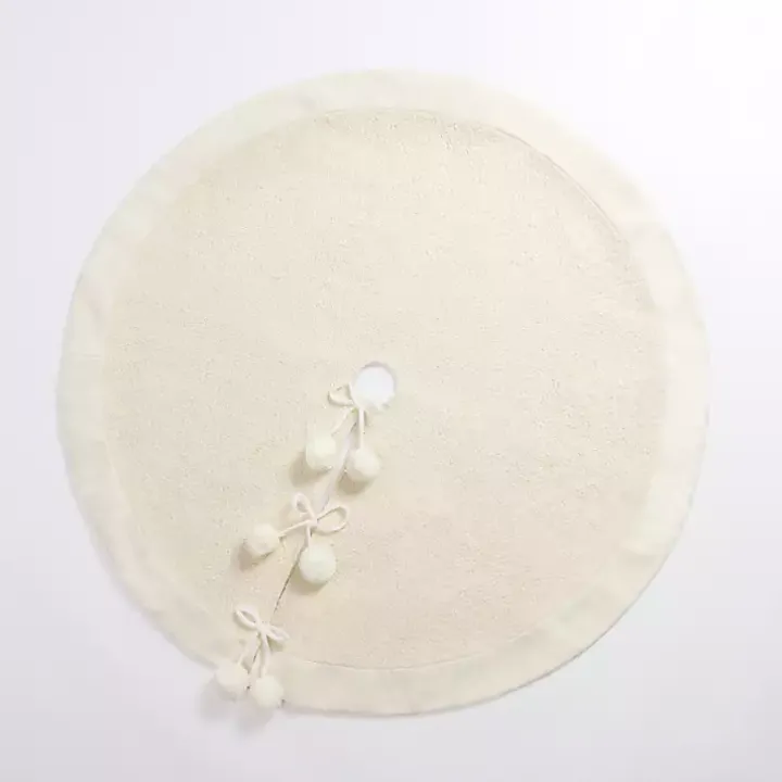 Cream Metallic Pom Pom Christmas Tree Skirt