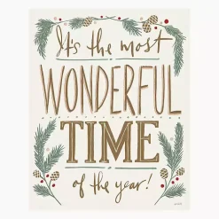 Cream Most Wonderful Time Greenery Canvas Print