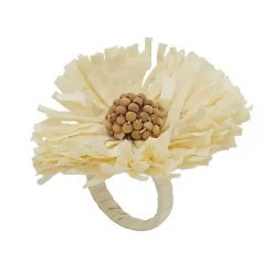 Cream Raffia Flower Napkin Rings, Set of 4