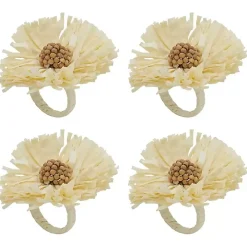 Cream Raffia Flower Napkin Rings, Set of 4