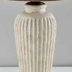 Cream Ribbed Ceramic Brown Shade Table Lamp