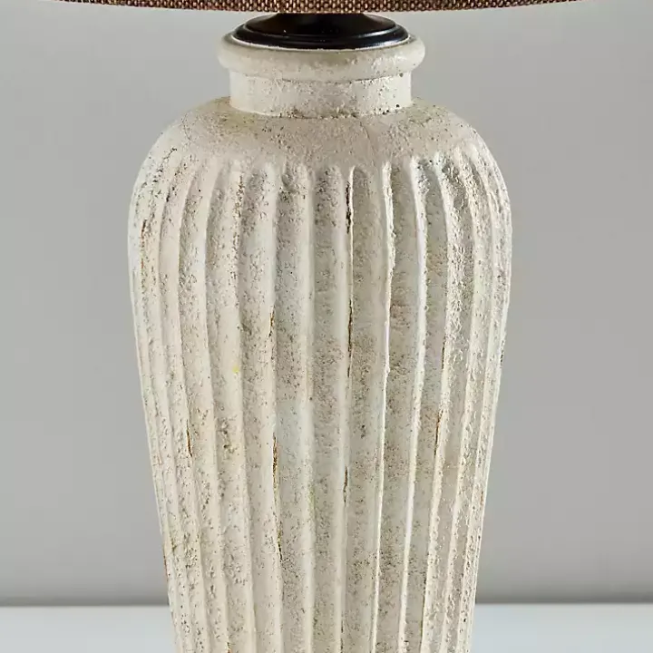 Cream Ribbed Ceramic Brown Shade Table Lamp