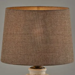 Cream Ribbed Ceramic Brown Shade Table Lamp