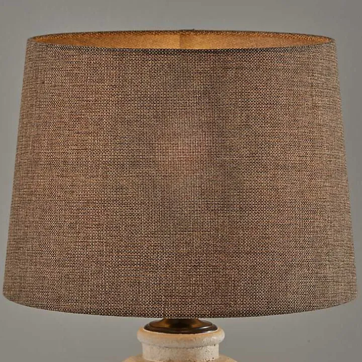 Cream Ribbed Ceramic Brown Shade Table Lamp