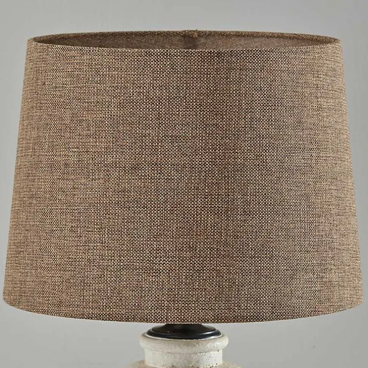 Cream Ribbed Ceramic Brown Shade Table Lamp