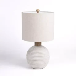 Cream Ridged Round Table Lamp
