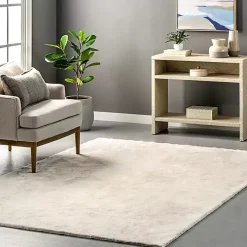 Cream Shag Washable Area Rug, 8x10