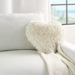 Cream Shaggy Heart Shaped Pillow
