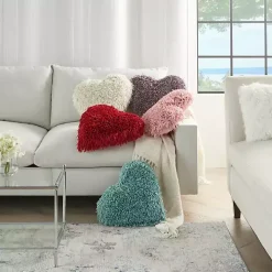 Cream Shaggy Heart Shaped Pillow