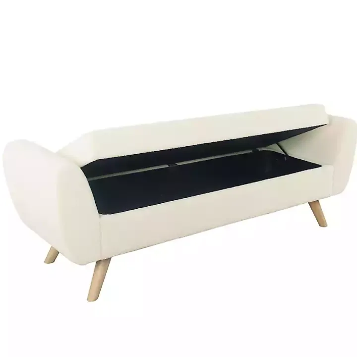 Cream Sherpa and Wood Storage Bench