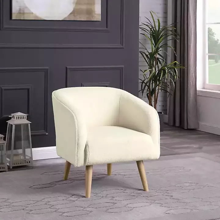 Cream Sherpa Upholstered Barrel Accent Chair