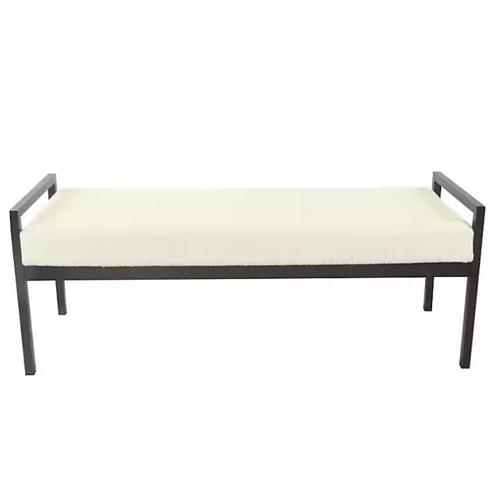 Cream Sherpa Upholstered Metal Bench
