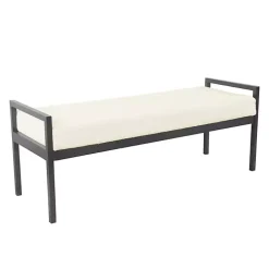 Cream Sherpa Upholstered Metal Bench
