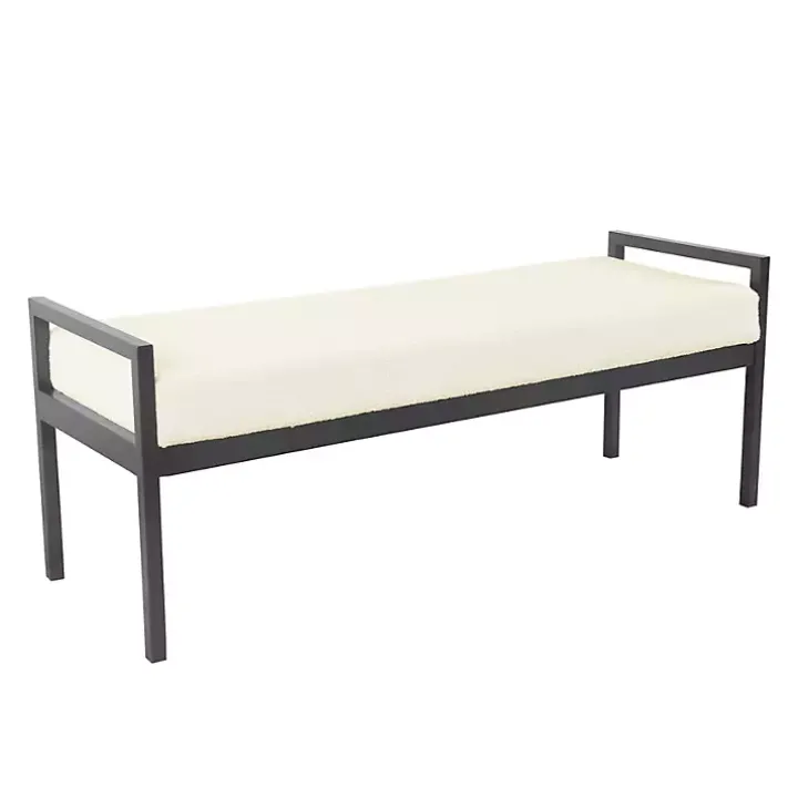 Cream Sherpa Upholstered Metal Bench