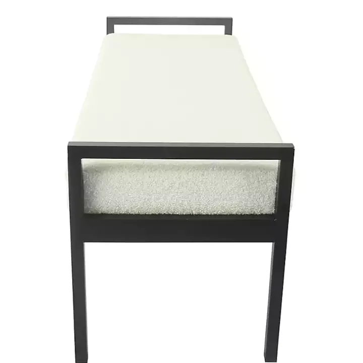 Cream Sherpa Upholstered Metal Bench