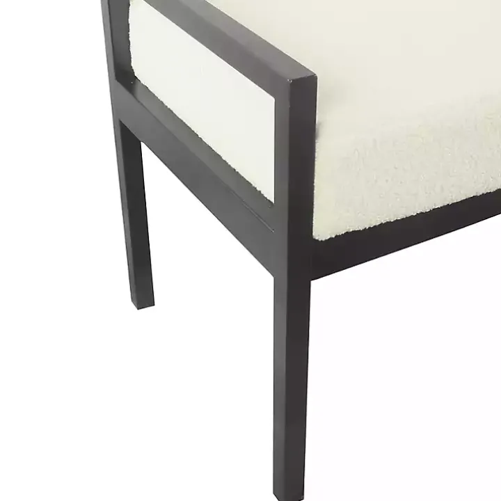 Cream Sherpa Upholstered Metal Bench