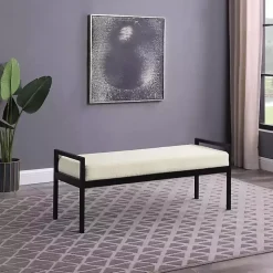 Cream Sherpa Upholstered Metal Bench