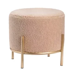 Cream Sherpa Upholstered Round Ottoman