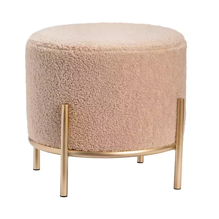 Cream Sherpa Upholstered Round Ottoman