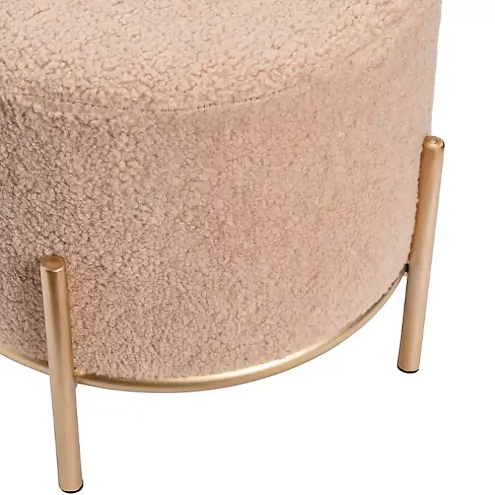 Cream Sherpa Upholstered Round Ottoman
