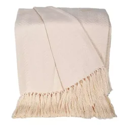 Cream Simple Chevron Tassel Throw