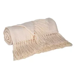 Cream Simple Chevron Tassel Throw