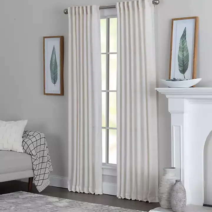 Cream Solid Pleated Single Curtain Panel, 84 in.