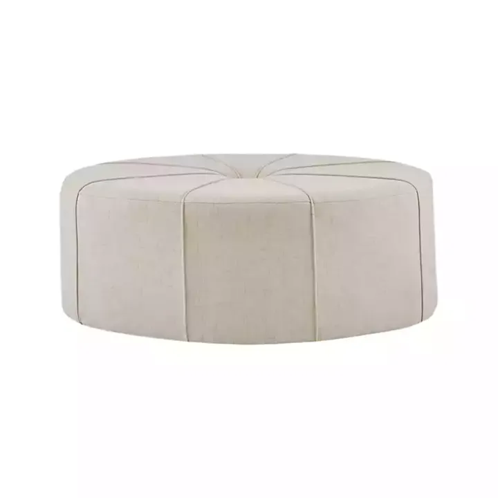 Cream Thick Welting Center Button Oval Ottoman