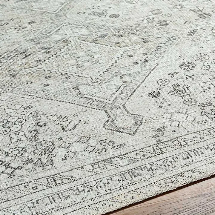 Cream Traditional Washable Area Rug, 6x9