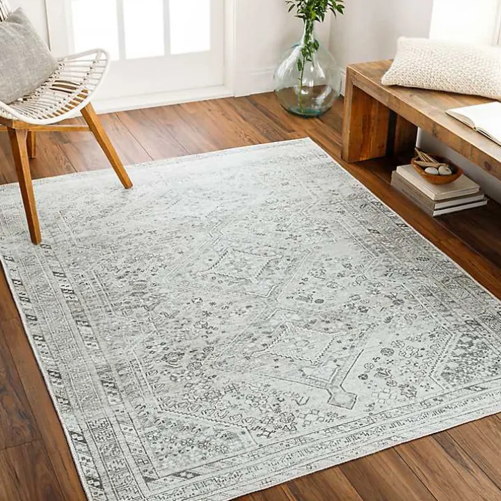 Cream Traditional Washable Area Rug, 7x10