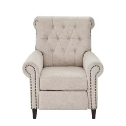 Cream Tufted Back Nailhead Trim Recliner Armchair