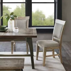 Cream Upholstered Rustic Dining Chairs, Set of 2