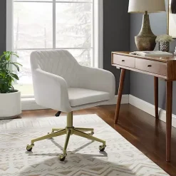 Cream Upholstered Tufted Swivel Office Chair