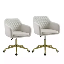 Cream Upholstered Tufted Swivel Office Chair