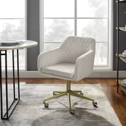 Cream Upholstered Tufted Swivel Office Chair