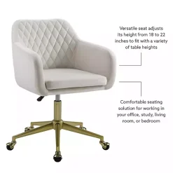 Cream Upholstered Tufted Swivel Office Chair