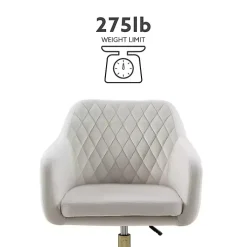 Cream Upholstered Tufted Swivel Office Chair
