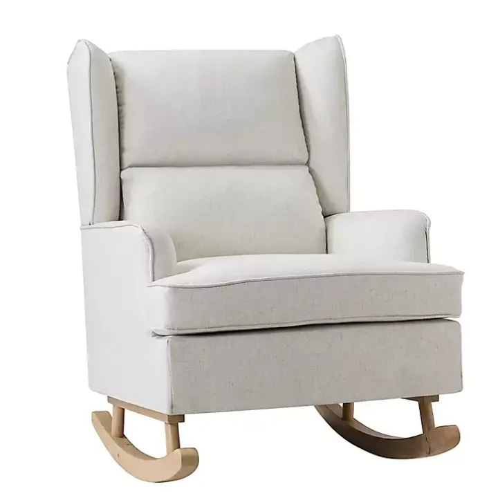 Cream Upholstered Wingback Rocking Chair