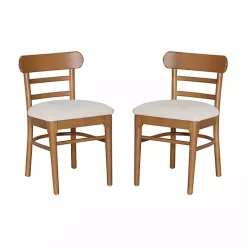 Cream Upholstered Wood Dining Chairs, Set of 2
