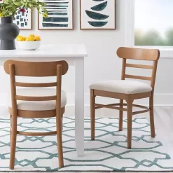 Cream Upholstered Wood Dining Chairs, Set of 2