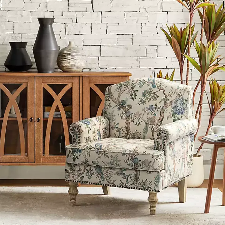 Cream Vintage Birds Traditional Accent Chair