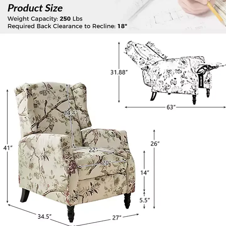 Cream Vintage Floral Reclining Armchair