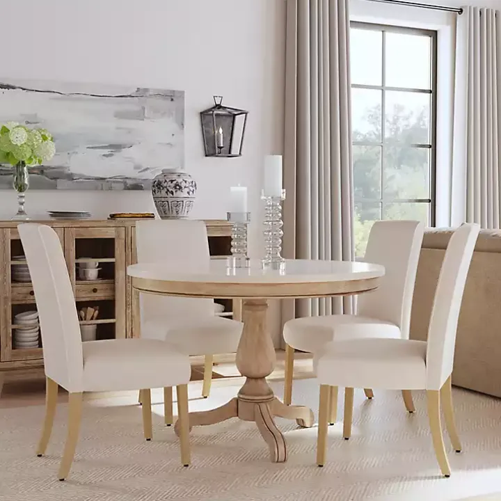 Cream Whitewashed Dining Chairs, Set of 2