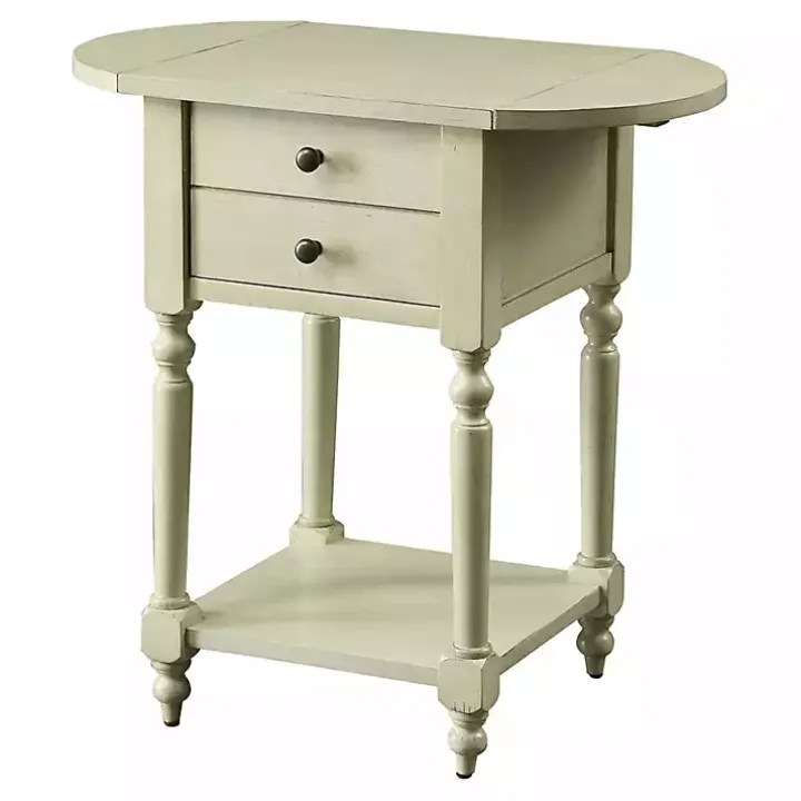 Cream Wood 2-Drawer Drop Leaf Side Table