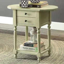 Cream Wood 2-Drawer Drop Leaf Side Table