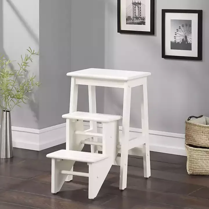Cream Wooden 3-Level Step Stool