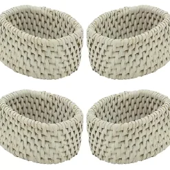 Cream Woven Rattan Oval Napkin Rings, Set of 4
