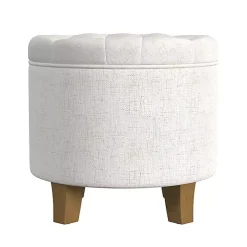 Cream Woven Upholstered Tufted Storage Ottoman
