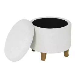 Cream Woven Upholstered Tufted Storage Ottoman