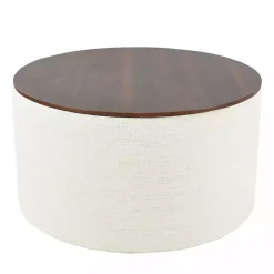 Cream Woven Wood Top Storage Ottoman